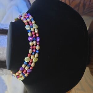 Handmade New Freshwater Pearl And Swarovski Crystal Triple Strand Necklace